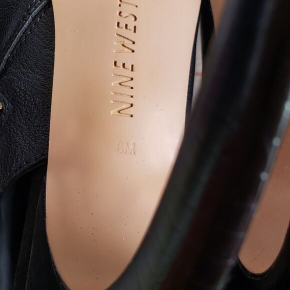 Nine West Leather Mohawkit Peep Toe Heeled Ankle Boots Booties Buckle Black 8M - Picture 12 of 16